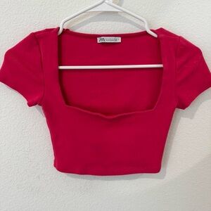 Zara Bold Pink Square Neck Crop Top